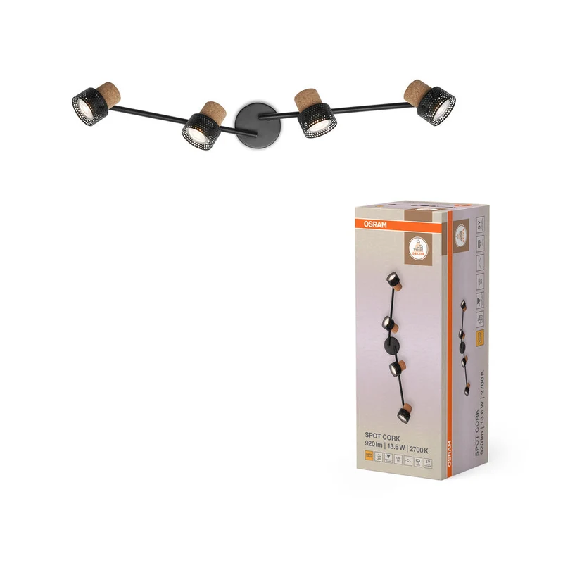 OSRAM DECOR SPOT CORK Plafonnier, 4 x 3,4W, 920lm, noir
