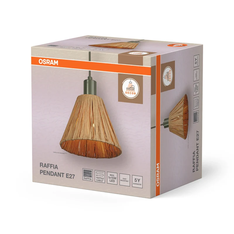 OSRAM DECOR Suspension Décor Raphia vert-brun, E27, 200 mm