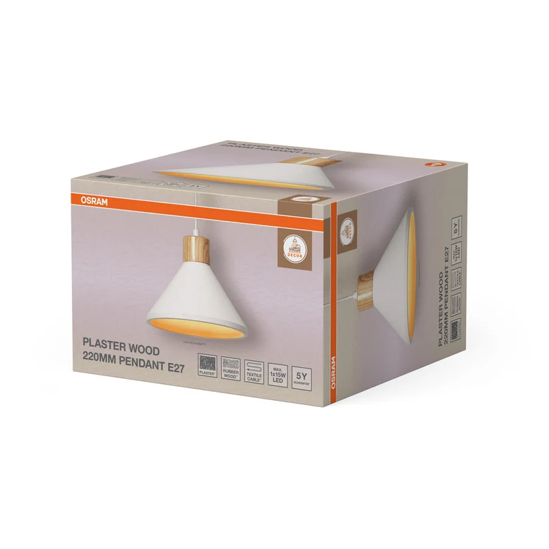 OSRAM DECOR Plâtre Bois Gips Suspension, E27, 220 mm