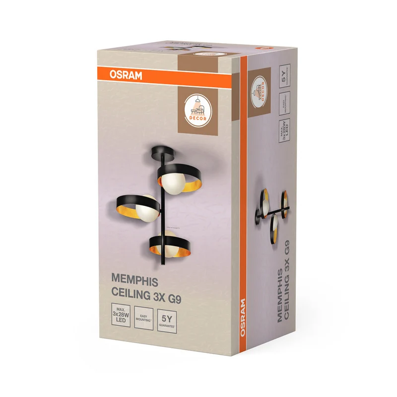 OSRAM DECOR Memphis plafonnier, noir/or, G9