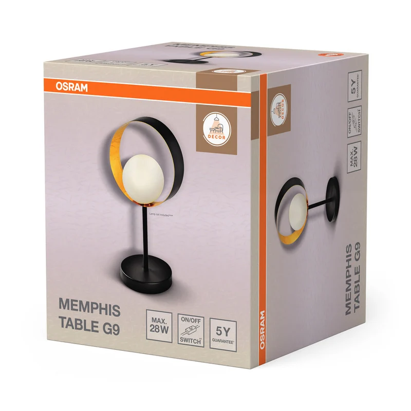 OSRAM DECOR Memphis lampe de table, noir/or, douille G9
