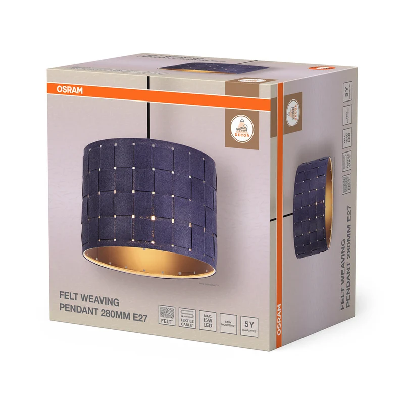 OSRAM DECOR Suspension Décor Tissage en feutre gris, E27, 280 mm