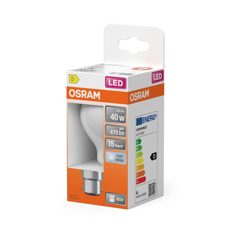 OSRAM LED Lampe LED Rétrofit CLASSIC A 4W 840 Givré B22d, 470 lm, 4000 K, Blanc froid
