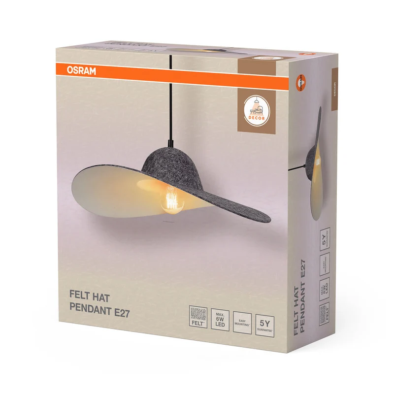OSRAM DECOR Suspension chapeau en feutre gris foncé, E27