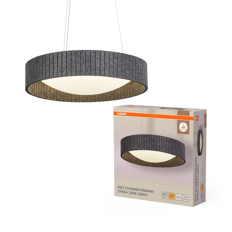 OSRAM DECOR Suspension Cylindre en Feutre Gris Foncé, 28W, 830mm