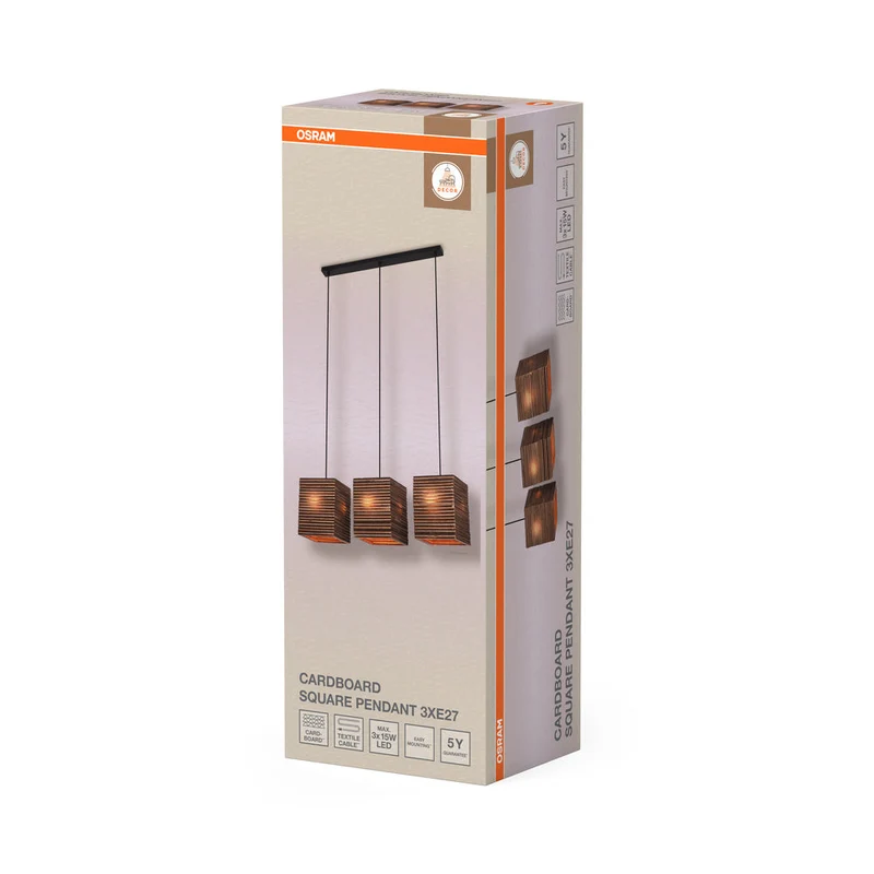 OSRAM DECOR Suspension Décor Carton Carré marron, 3xE27