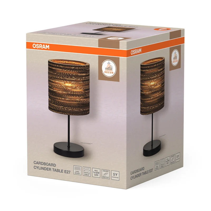 OSRAM DECOR Lampe de table Decor Cylindre en carton brun, 200 mm