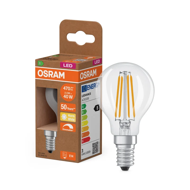 OSRAM SUPERSTAR+ CLASSIC P FIL 40 LED-Lampe, 2,9W, 470lm, blanc chaud, E14