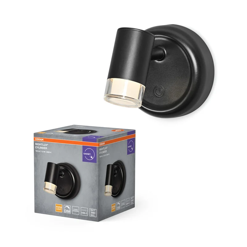 OSRAM NIGHTLUX CYLINDER Lampe Dimmbare Rechargeable USB Noire
