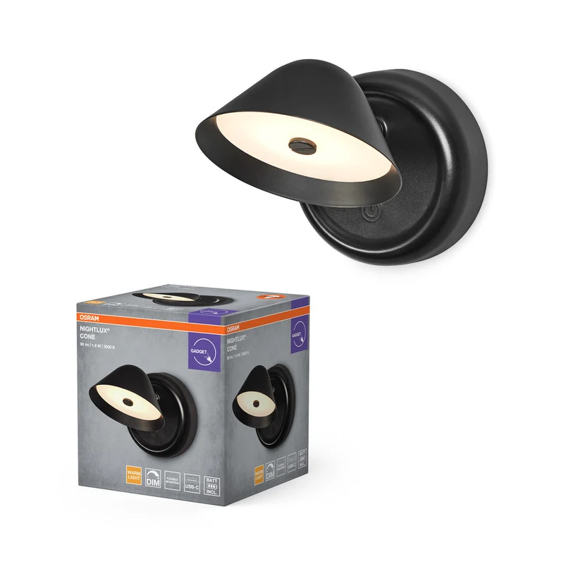 OSRAM NIGHTLUX CONE Lampe Dimmbare Rechargeable USB Noire
