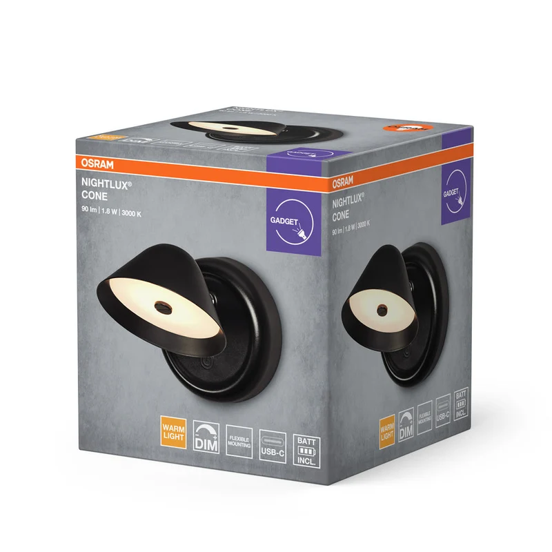 OSRAM NIGHTLUX CONE Lampe Dimmbare Rechargeable USB Noire