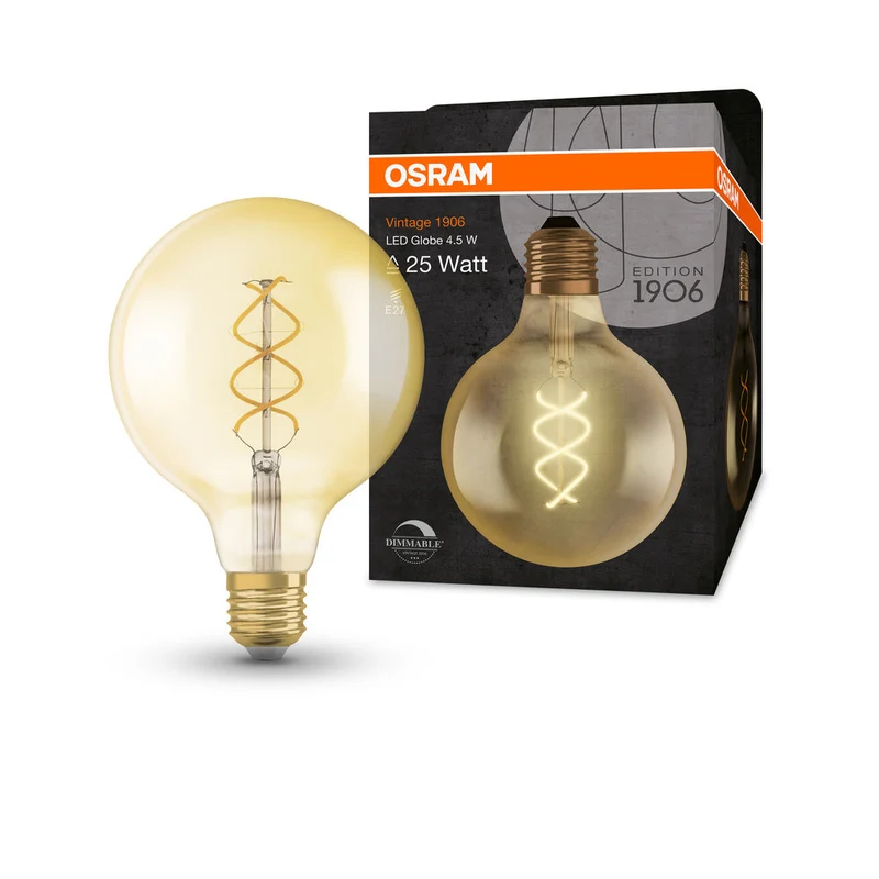 Lampe LED OSRAM VINTAGE 1906® LED CLASSIC Globe Dimmable 4W 820 Gold E27 Culot doré, 300 lm, 2000 K, Blanc chaud confort