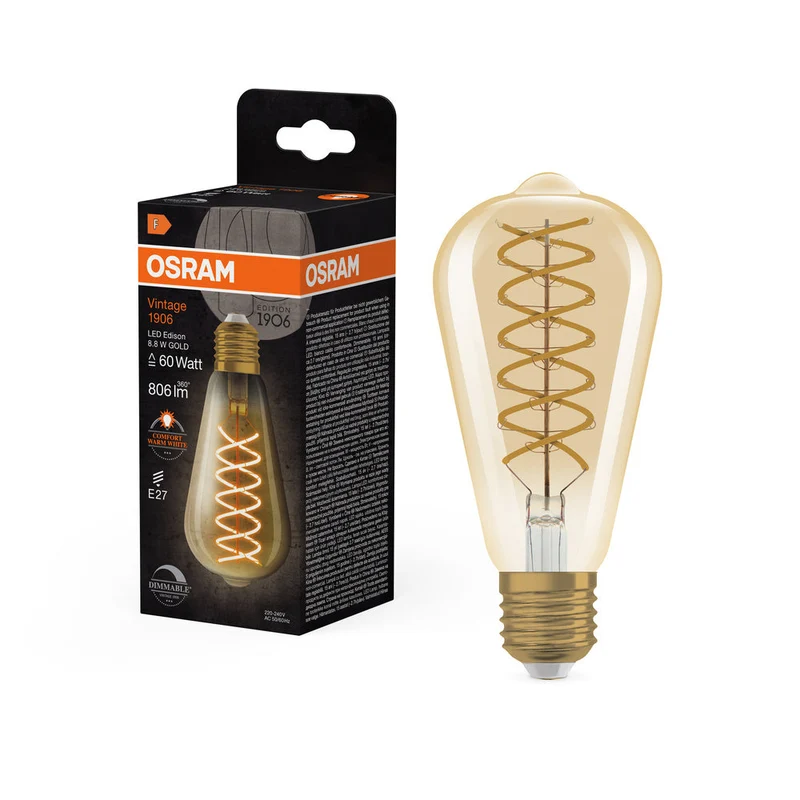 Lampe LED OSRAM VINTAGE 1906® LED CLASSIC EDISON DIM 8,8 W 824 Gold E27, 806 lm, 2400 K, Blanc chaud confort