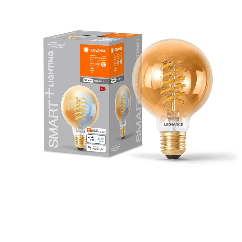 Ampoule LED Globe80 à filament Wifi SMART+ LEDVANCE E27 8 W, 600 lm, 2 200… 5 000 K, blanc réglable