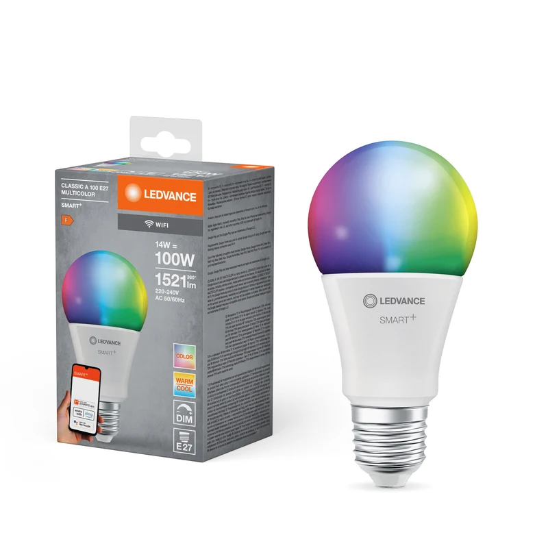 Lampe LED classique LEDVANCE SMART+ Wifi RGBW FR E27 14W 1521 lm, 2700…6500 K, RGBW