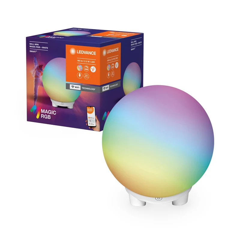 Lampe de table LEDVANCE SMART+ Wifi BALL Moodlight MAGIC RGB Mini RGBW USB, 130 lm, 2200 ... 6500 K, Blanc réglable|RGB