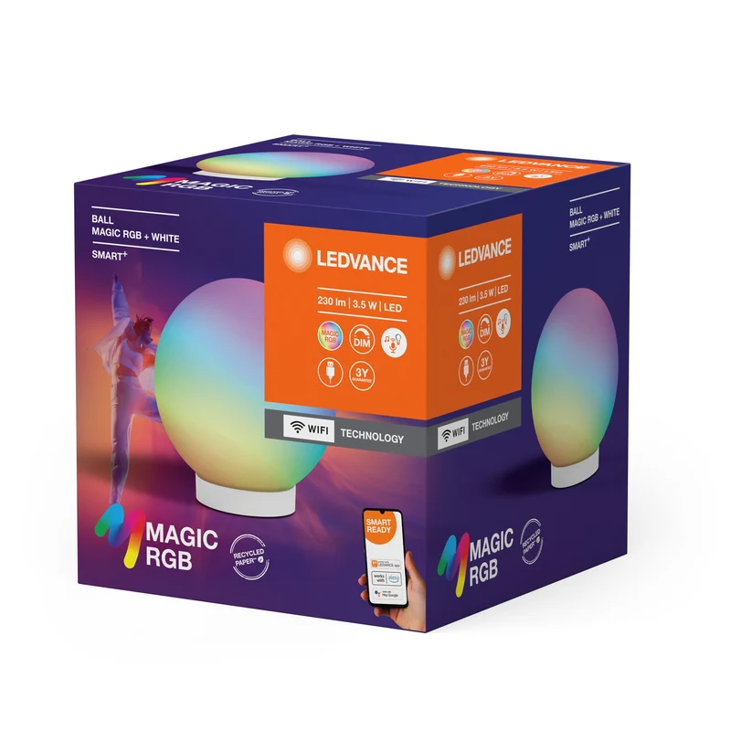 Lampe de table LEDVANCE SMART+ Wifi BALL Moodlight MAGIC RGB RGBW USB, 200 lm, 2200 ... 6500 K, Blanc réglable|RGB