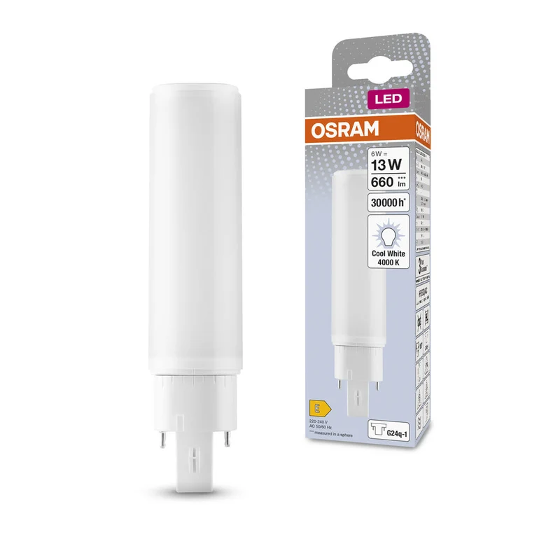 Lampe LED OSRAM DULUX LED D/E HF & AC MAINS 6W 840 G24Q-1, 660 lm, 4000 K, blanc froid