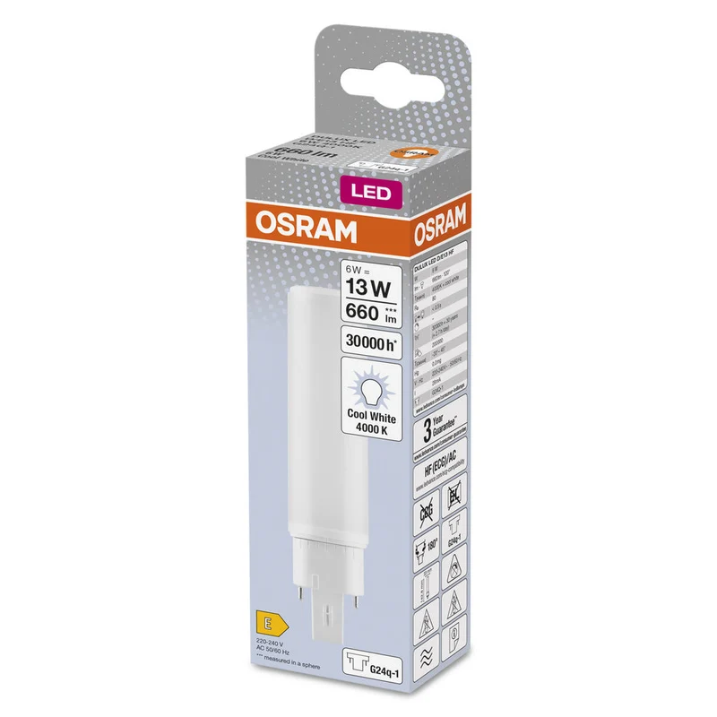 Lampe LED OSRAM DULUX LED D/E HF & AC MAINS 6W 840 G24Q-1, 660 lm, 4000 K, blanc froid