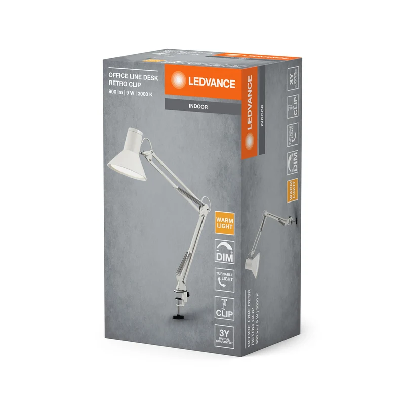 Lampe de bureau LEDVANCE OFFICE LINE Desk Retro Clip 9W 830 Dimmable Blanc, 617 lm, 3000 K, Blanc chaud