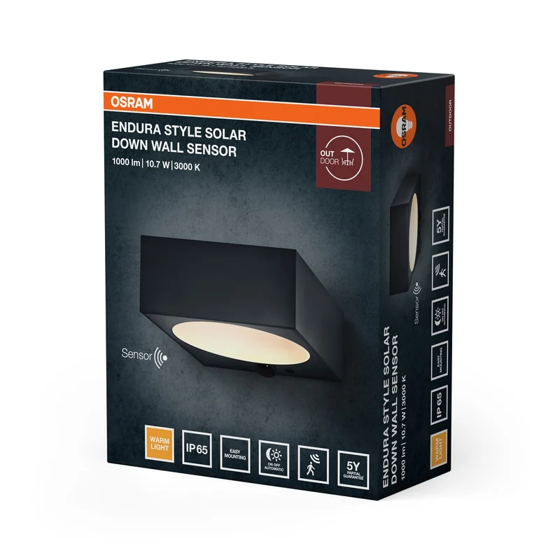 OSRAM ENDURA® STYLE SOLAR BRIGHT SENSOR Applique murale avec détecteur de mouvement IP54, gris foncé