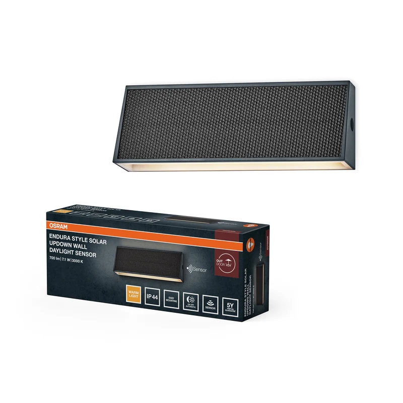 OSRAM ENDURA® STYLE SOLAR BRIGHT DAYLIGHT SENSOR Applique murale avec détecteur de mouvement IP54, gris foncé