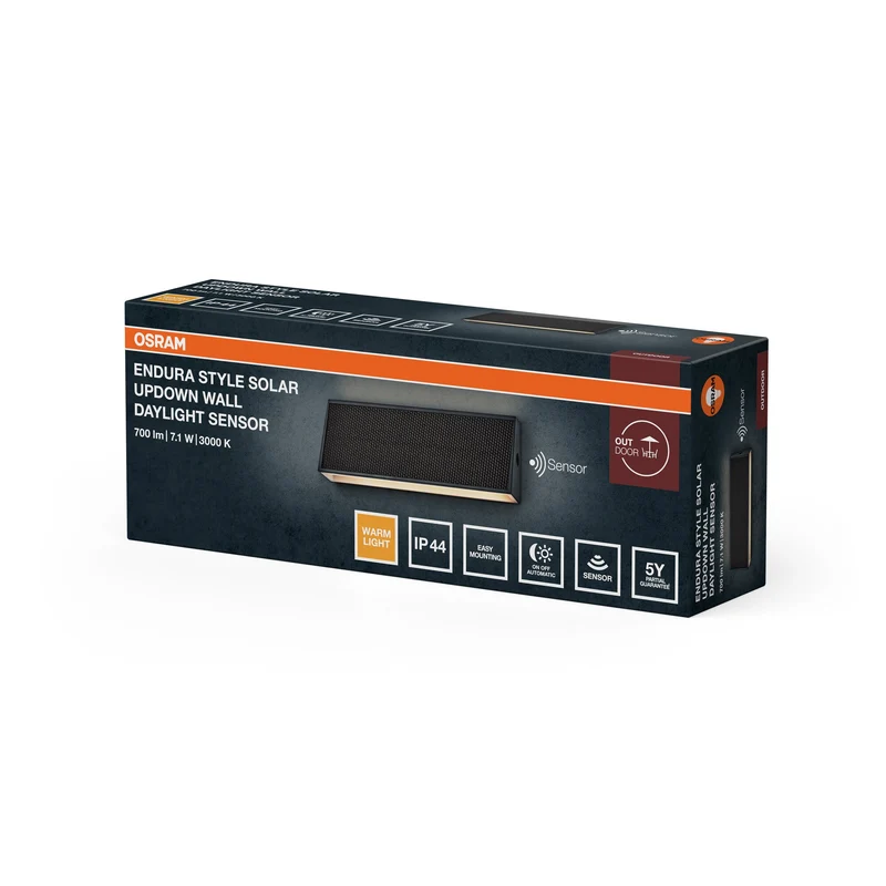OSRAM ENDURA® STYLE SOLAR BRIGHT DAYLIGHT SENSOR Applique murale avec détecteur de mouvement IP54, gris foncé
