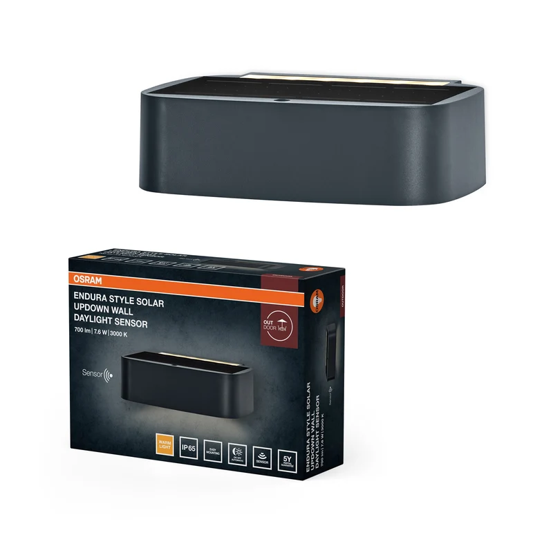 OSRAM ENDURA® STYLE SOLAR BRIGHT DAYLIGHT SENSOR Applique murale avec détecteur de mouvement IP65, gris foncé