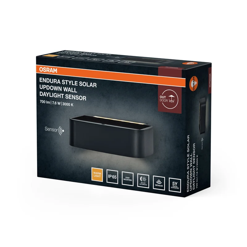 OSRAM ENDURA® STYLE SOLAR BRIGHT DAYLIGHT SENSOR Applique murale avec détecteur de mouvement IP65, gris foncé