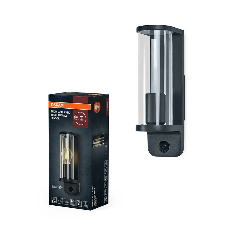 OSRAM ENDURA® CLASSIC TUBULAR Applique murale avec capteur E27 IP44 Gris foncé