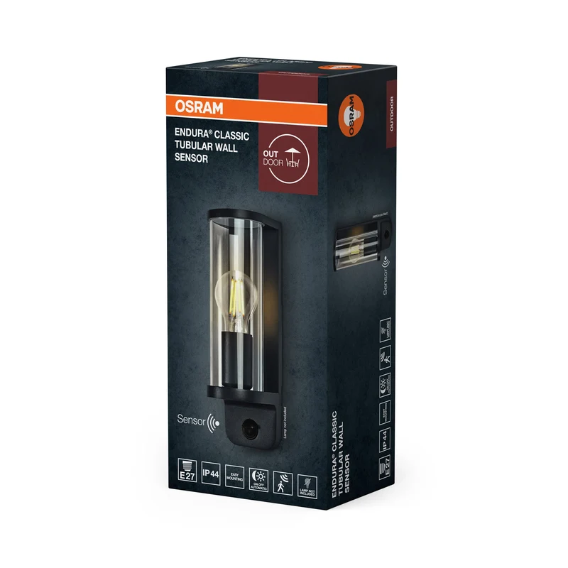 OSRAM ENDURA® CLASSIC TUBULAR Applique murale avec capteur E27 IP44 Gris foncé