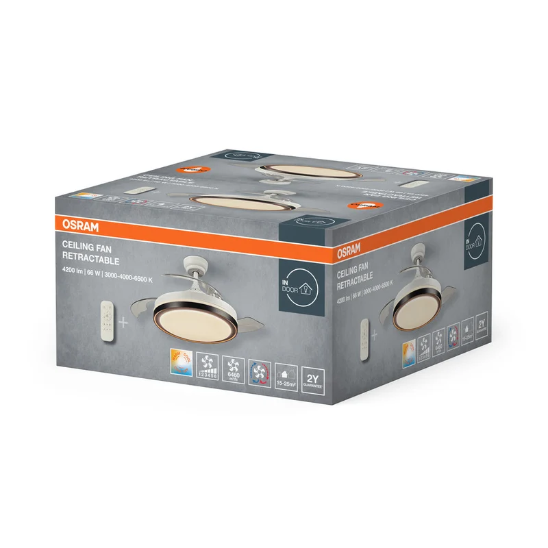 OSRAM Ventilateur de plafond LED rétractable 66W Blanc 3000K-6500K
