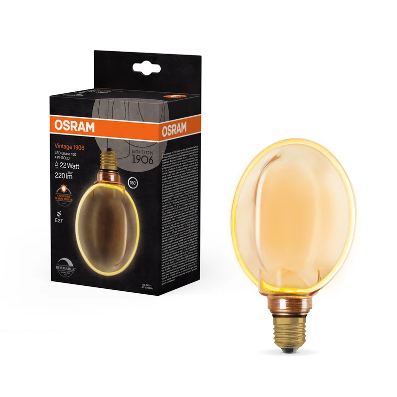 Lampe LED OSRAM VINTAGE 1906® LED CLASSIC GLOBE130 O-Form FILAMENT 4W 818 Gold E27, 220 lm, 1800 K, Blanc chaud confort