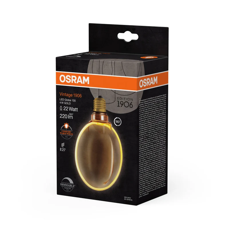 Lampe LED OSRAM VINTAGE 1906® LED CLASSIC GLOBE130 O-Form FILAMENT 4W 818 Gold E27, 220 lm, 1800 K, Blanc chaud confort
