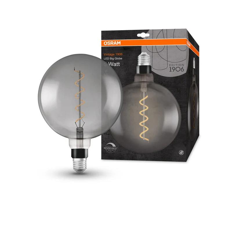 Lampe LED OSRAM VINTAGE 1906® LED CLASSIC Globe Dimmable 4W 818 Fumée E27, 140 lm, 1800 K, Lumière Chaude et Confortable
