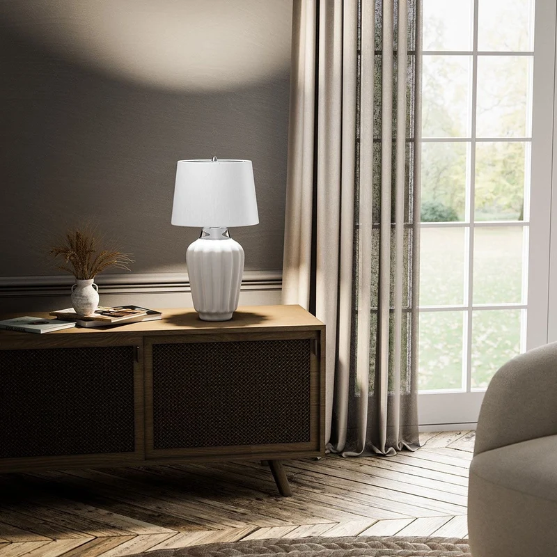 Lampe de table Bexley 1 lumière - Blanc et nickel poli