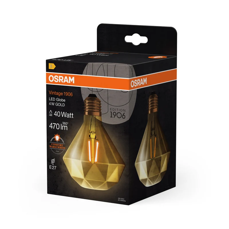 Lampe LED OSRAM VINTAGE 1906® Formes SPECIAL LED 4W 824 Gold E27, 470 lm, 2400 K, Lumière Chaude et Confortable