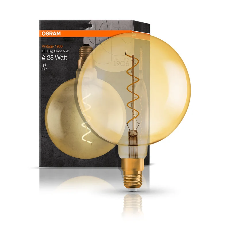 Lampe LED OSRAM VINTAGE 1906® LED CLASSIC GLOBE 4W 820 Gold E27 Douille Argent, 300 lm, 2000 K, Lumière Chaude et Confortable