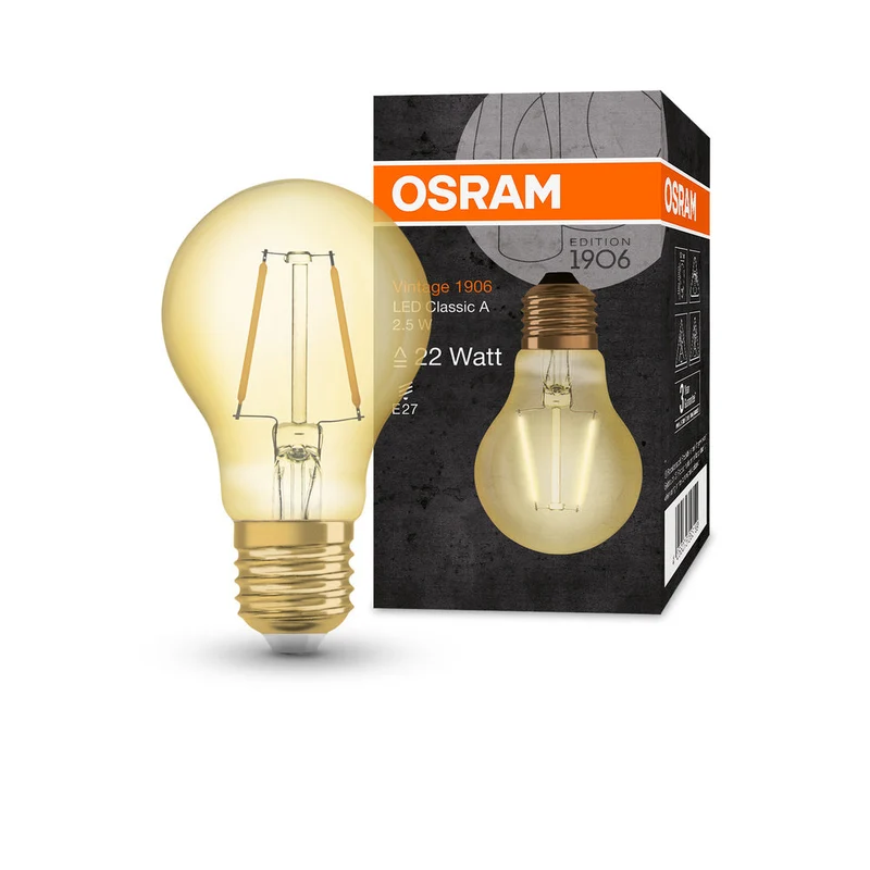 Lampe LED OSRAM VINTAGE 1906® LED CLASSIC A 2,5 W 824 Gold E27, 220 lm, 2400 K, lumière chaude et confortable
