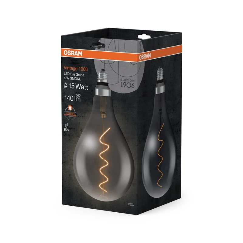 Lampe LED OSRAM VINTAGE 1906® LED CLASSIC A 4W 818 Fumée E27, 140 lm, 1800 K, Lumière chaude et confortable