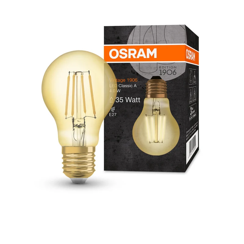 Lampe LED OSRAM VINTAGE 1906® LED CLASSIC A 4W 824 Gold E27, 410 lm, 2400 K, Lumière chaude et confortable