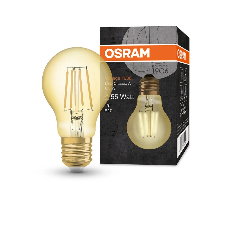 Lampe LED OSRAM VINTAGE 1906® LED CLASSIC A 6,5 W 824 Gold E27, 650 lm, 2400 K, lumière chaude et confortable