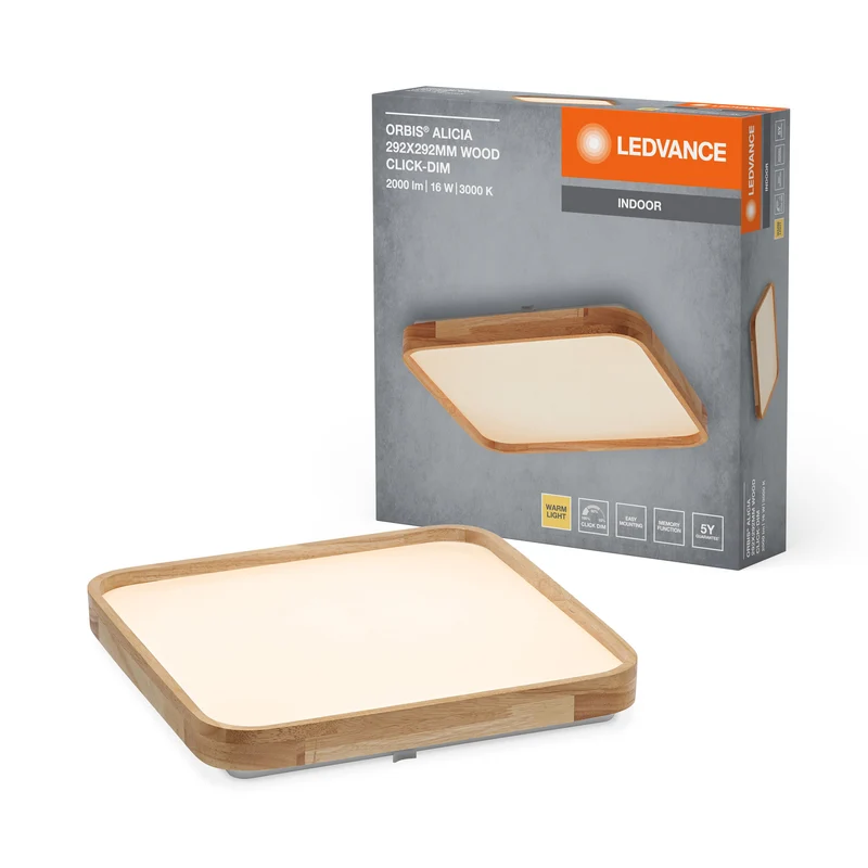 LEDVANCE ORBIS Alicia plafonnier dimmable Click-DIM 16W 292x292mm décor bois