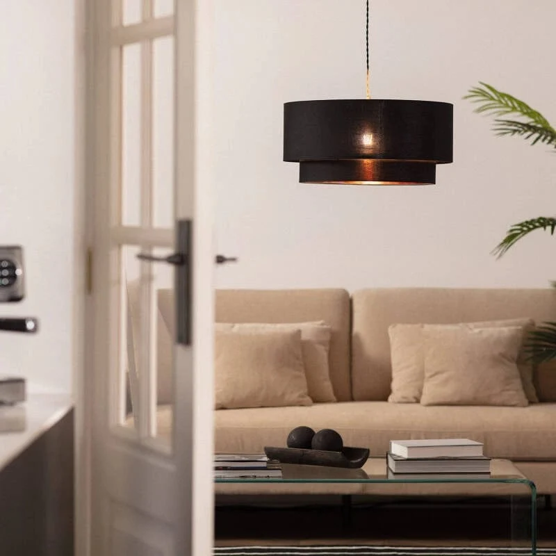 Lampe Suspension Noir Tissu