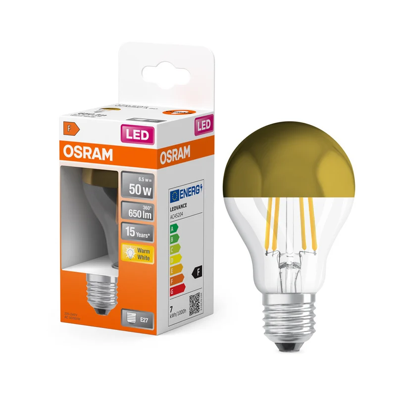 Lampe LED OSRAM LED Retrofit CLASSIC A Mirror 6,5W 827 Clear E27, 650 lm, 2700 K, blanc chaud