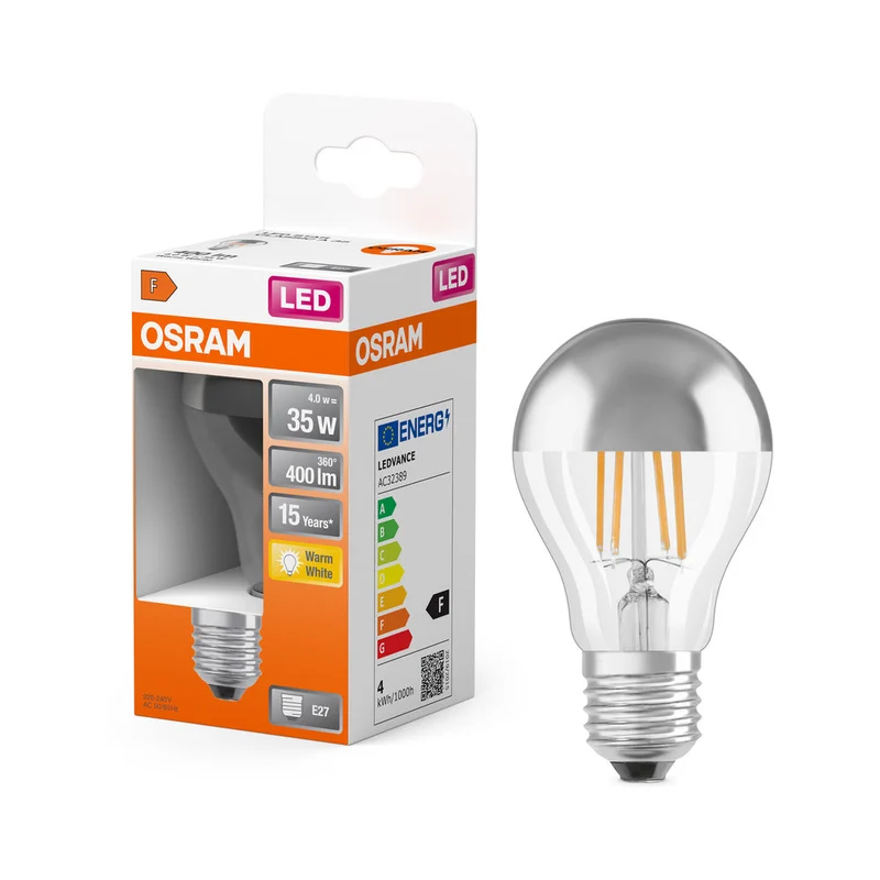 Lampe LED OSRAM LED Retrofit CLASSIC A Mirror 4W 827 Clear E27 Argent, 400 lm, 2700 K, Blanc chaud
