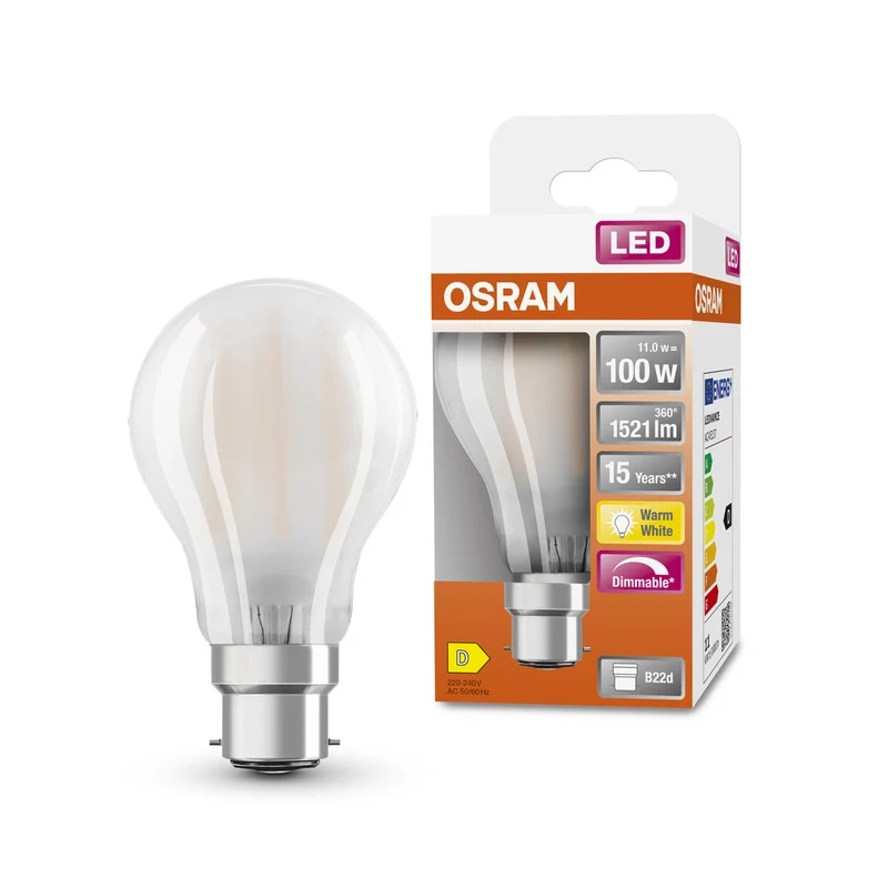 Lampe LED OSRAM LED Retrofit CLASSIC A DIM 11W 827 Frosted B22d, 1521 lm, 2700 K, blanc chaud