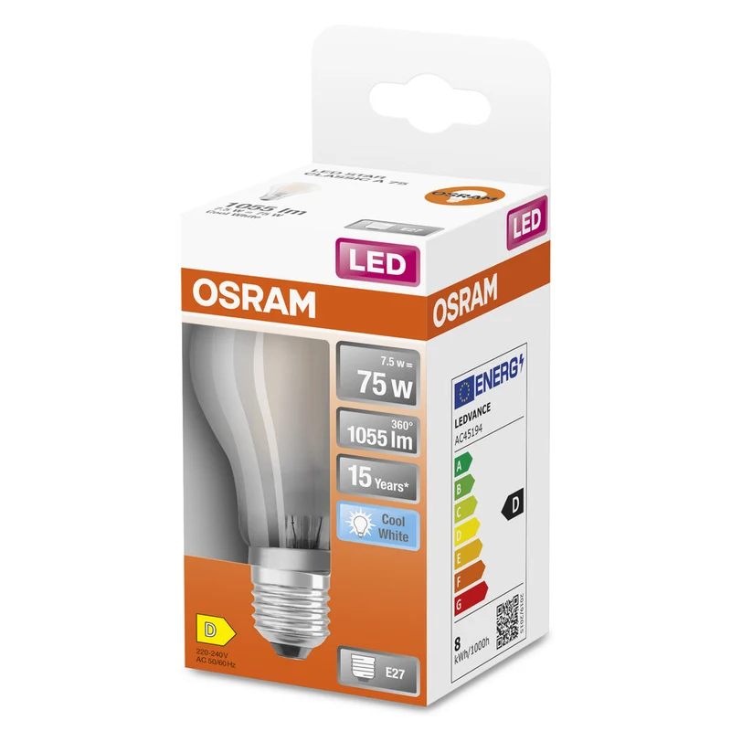 Lampe LED OSRAM LED Retrofit CLASSIC A 7,5W 840 Frosted E27, 1055 lm, 4000 K, blanc froid