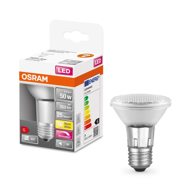 Lampe LED OSRAM LED SUPERSTAR PAR20 6,4W 927 E27, 350 lm, 2700 K, blanc chaud