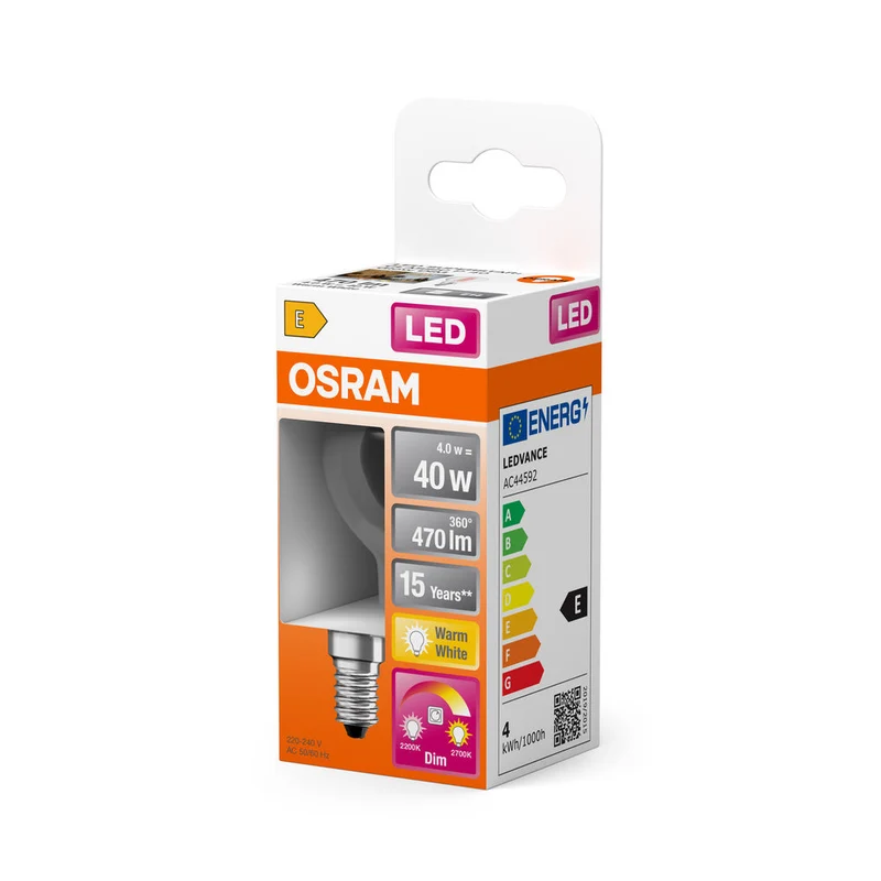 Lampe LED OSRAM SUPERSTAR CLASSIC P GLOWdim 4W 822…827 E14, 470 lm, 2200…2700 K, blanc chaud réglable